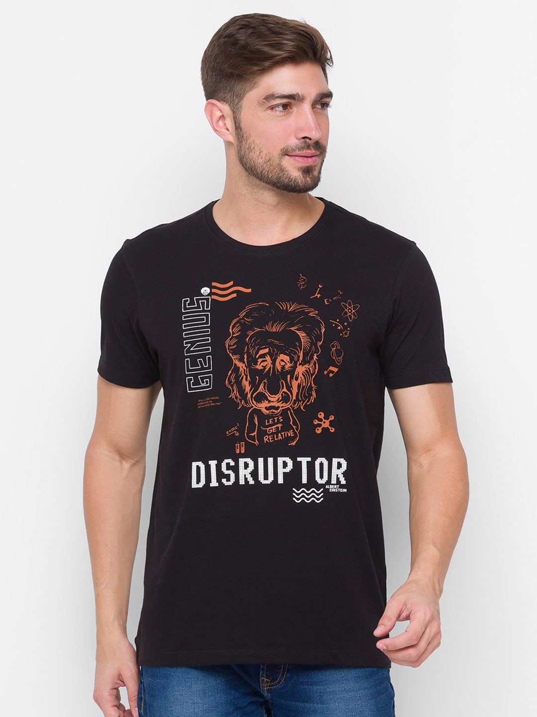 

SPYKAR Men Black & White Typography Printed Slim Fit Cotton T-shirt