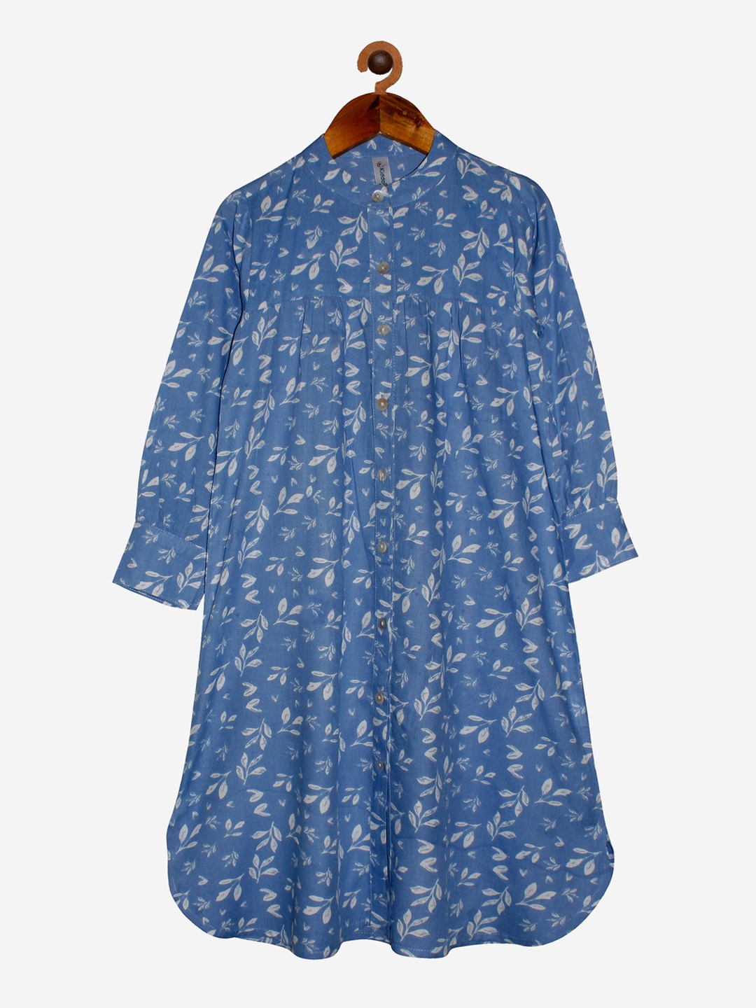 

KiddoPanti Girls Blue & Grey Floral Printed A-line Kurta