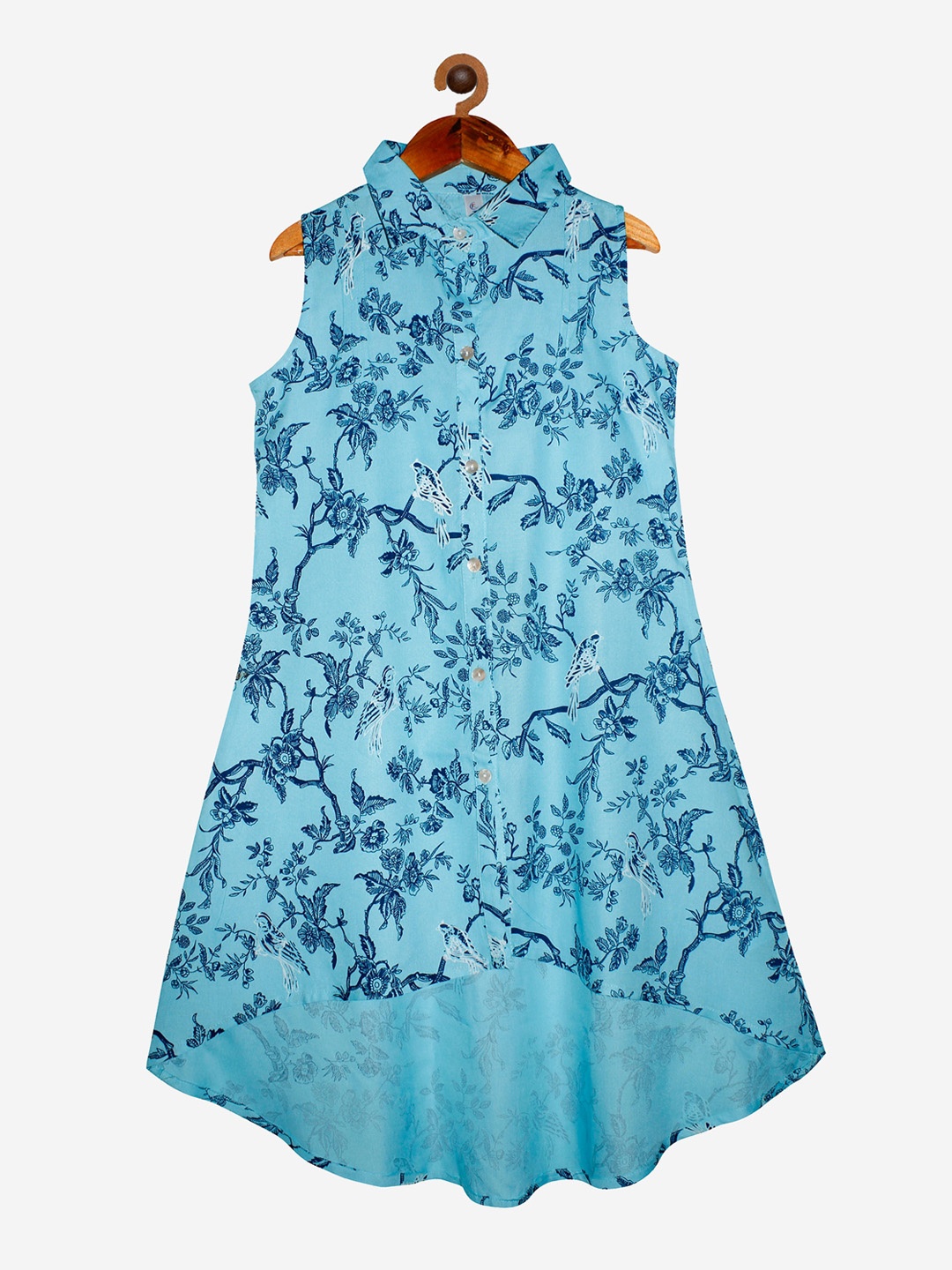 

KiddoPanti Girls Blue Floral Printed Kurta