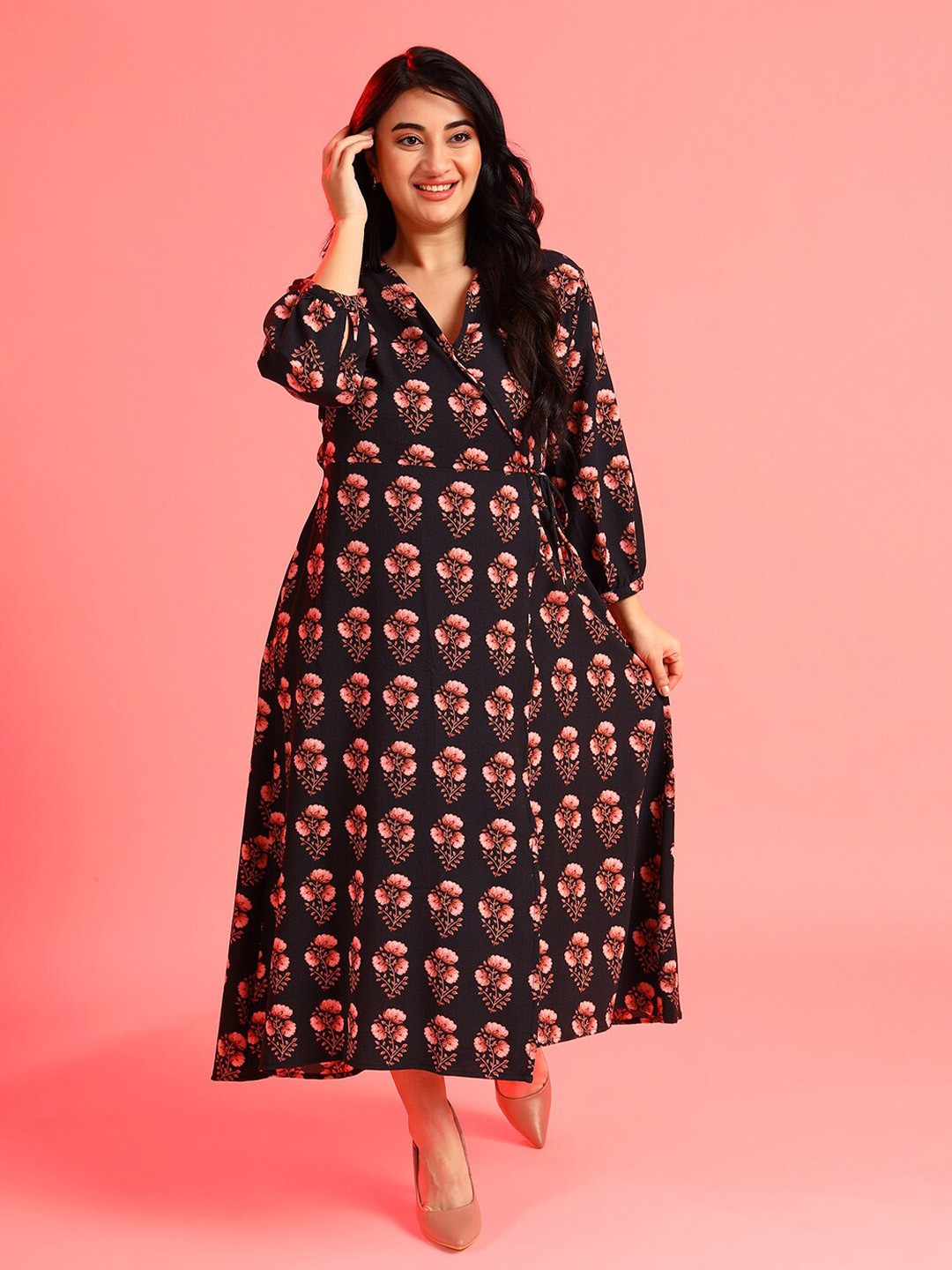 

Instafab Plus Plus Size Black Ethnic Motifs Maxi Dress