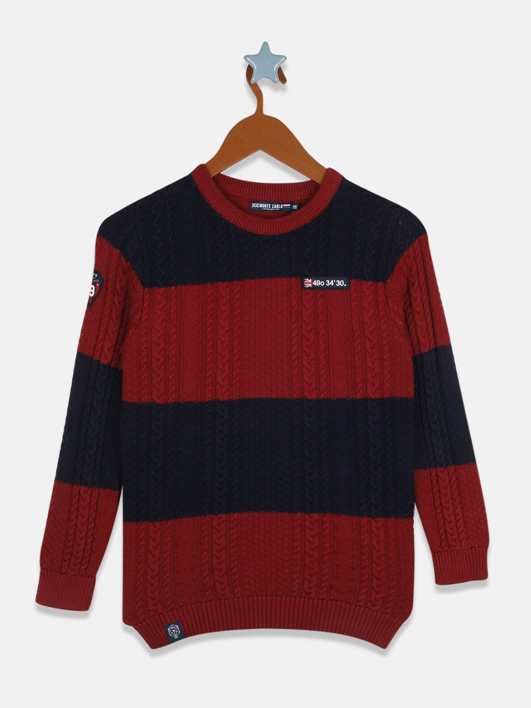 

Monte Carlo Boys Maroon & Navy Blue Striped Cotton Pullover