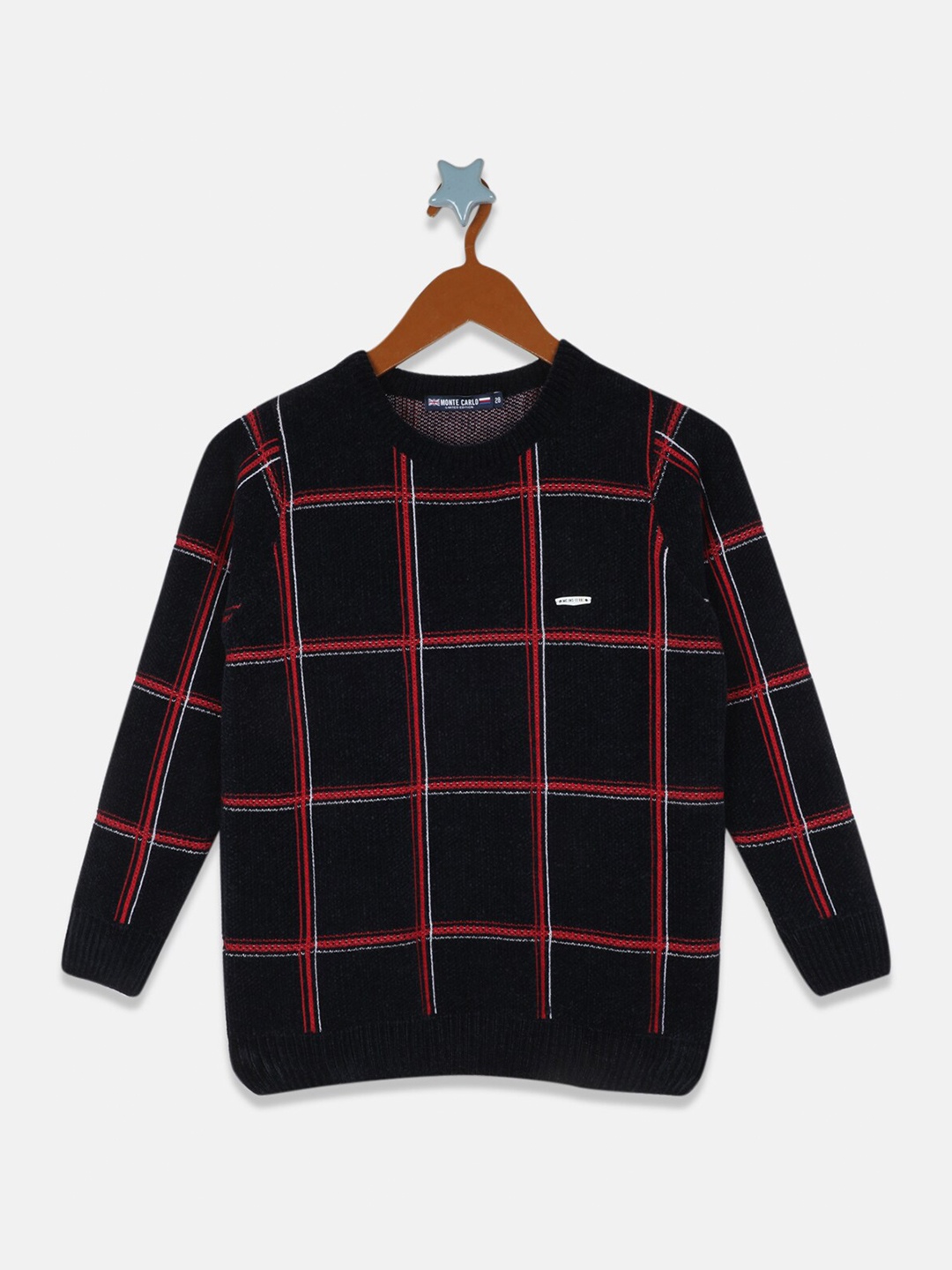 

Monte Carlo Boys Black & Red Checked Wool Pullover