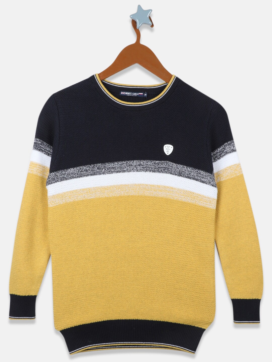 

Monte Carlo Boys Navy Blue & Yellow Colourblocked Pullover