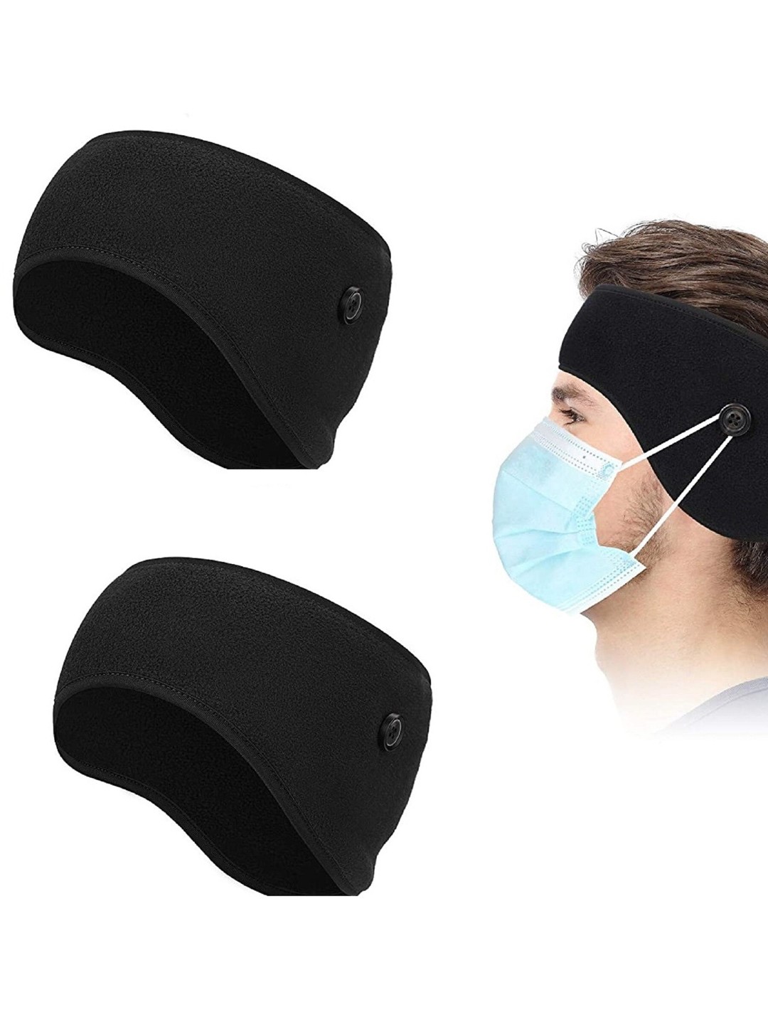 

EL REGALO Men Black Pack of 2 Ear Warmer Headbands with Buttons