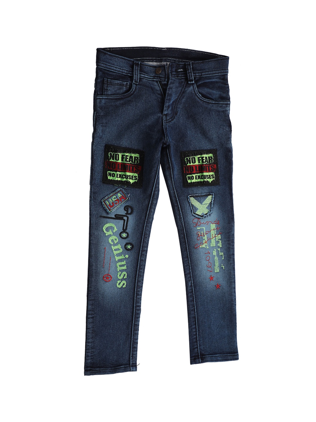 

Pro-Ethic STYLE DEVELOPER Boys Blue Jean Clean Look Light Fade Applique Stretchable Jeans, Navy blue