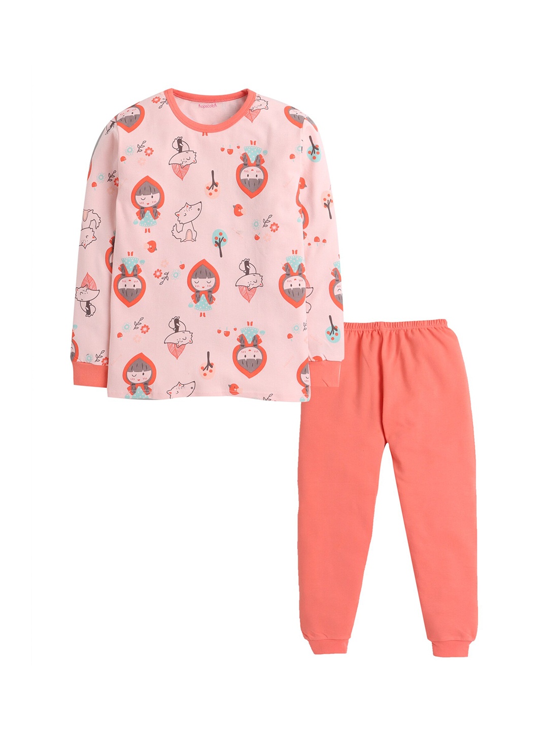 

Hopscotch Girls Pink & Peach-Coloured Printed Top with Pyjamas