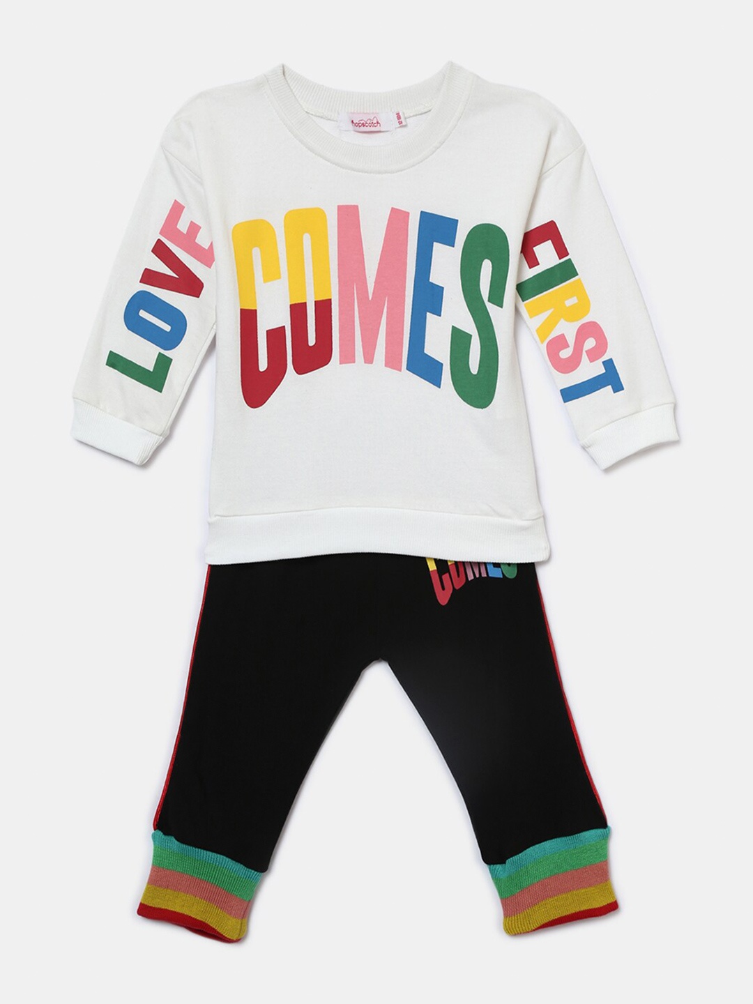 

Hopscotch Boys White & Black Typography Printed Sweatshirt with Joggers