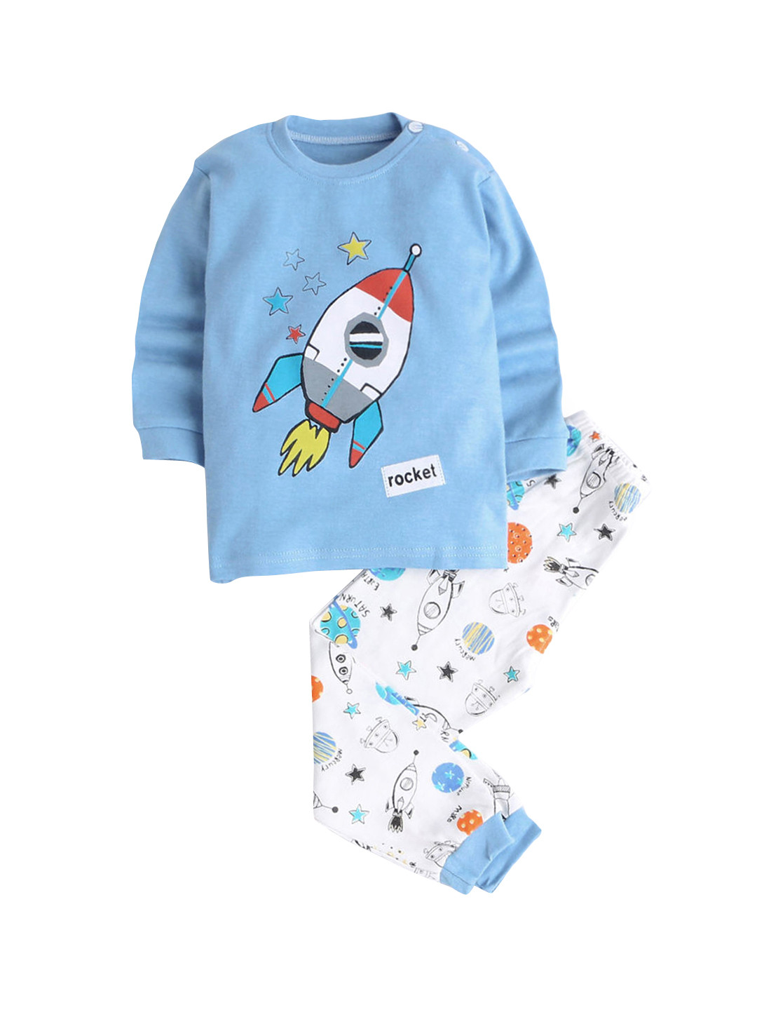

Hopscotch Boys Blue & White Printed Pure Cotton T-shirt with Pyjamas