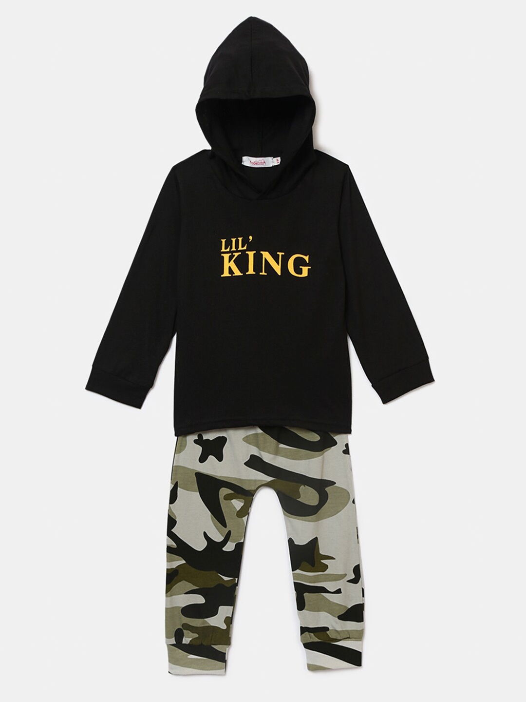 

Hopscotch Boys Black & Taupe Printed Sweatshirt with Trousers