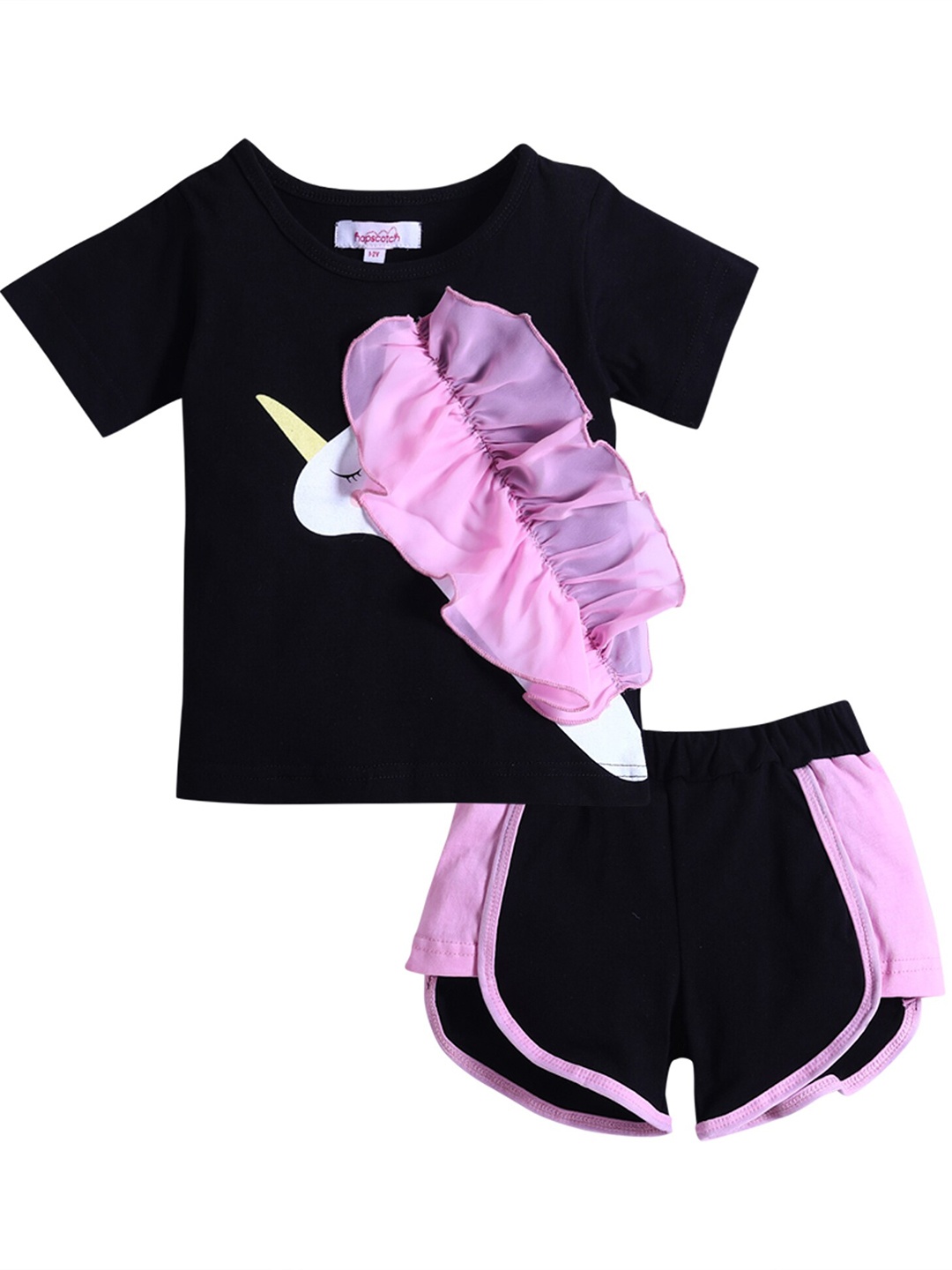 

Hopscotch Girls Black & Purple Applique Top with Shorts