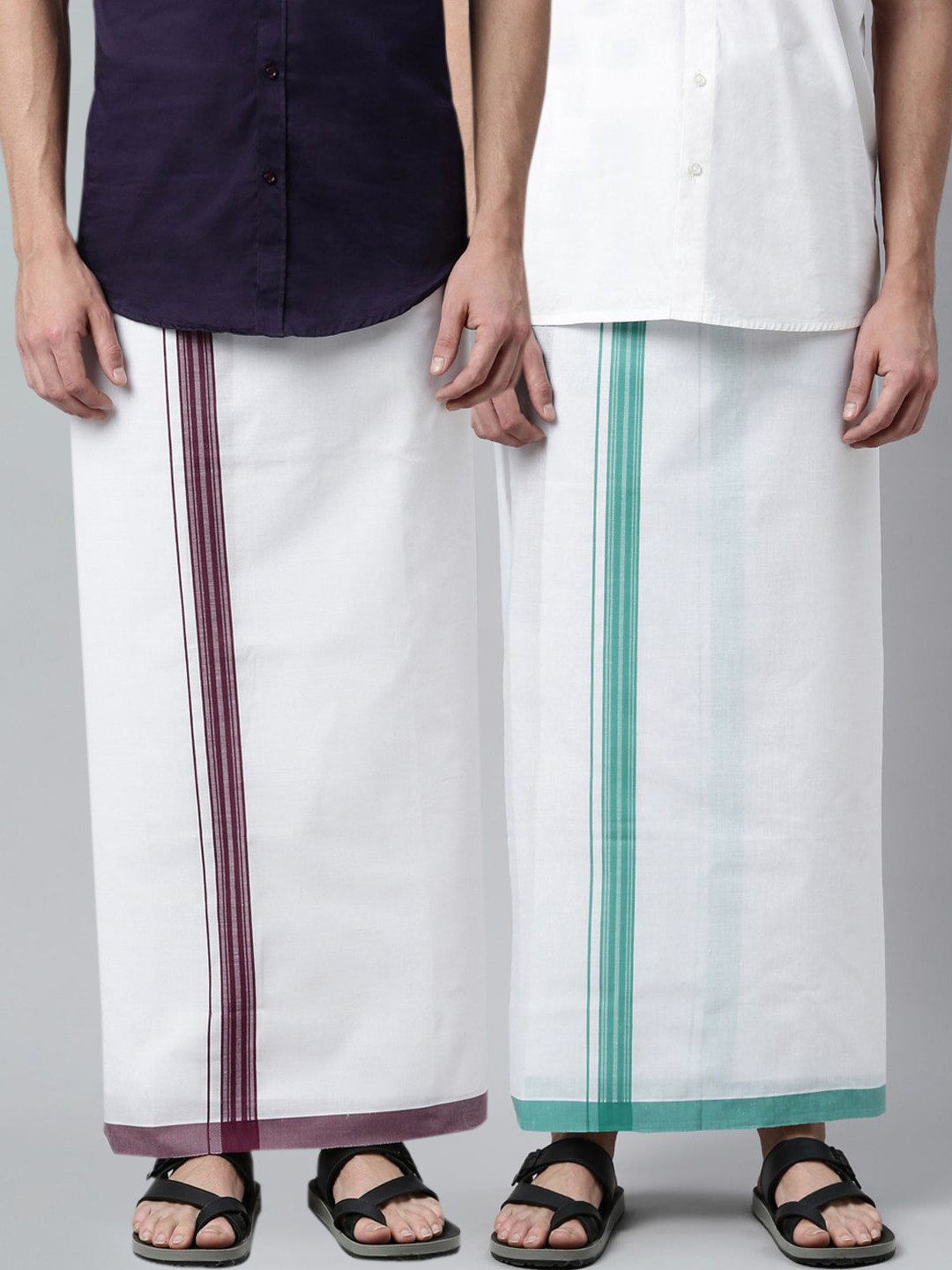 

WHITE HEART Men Pack of 2 White Solid Readymade Cotton Dhoti