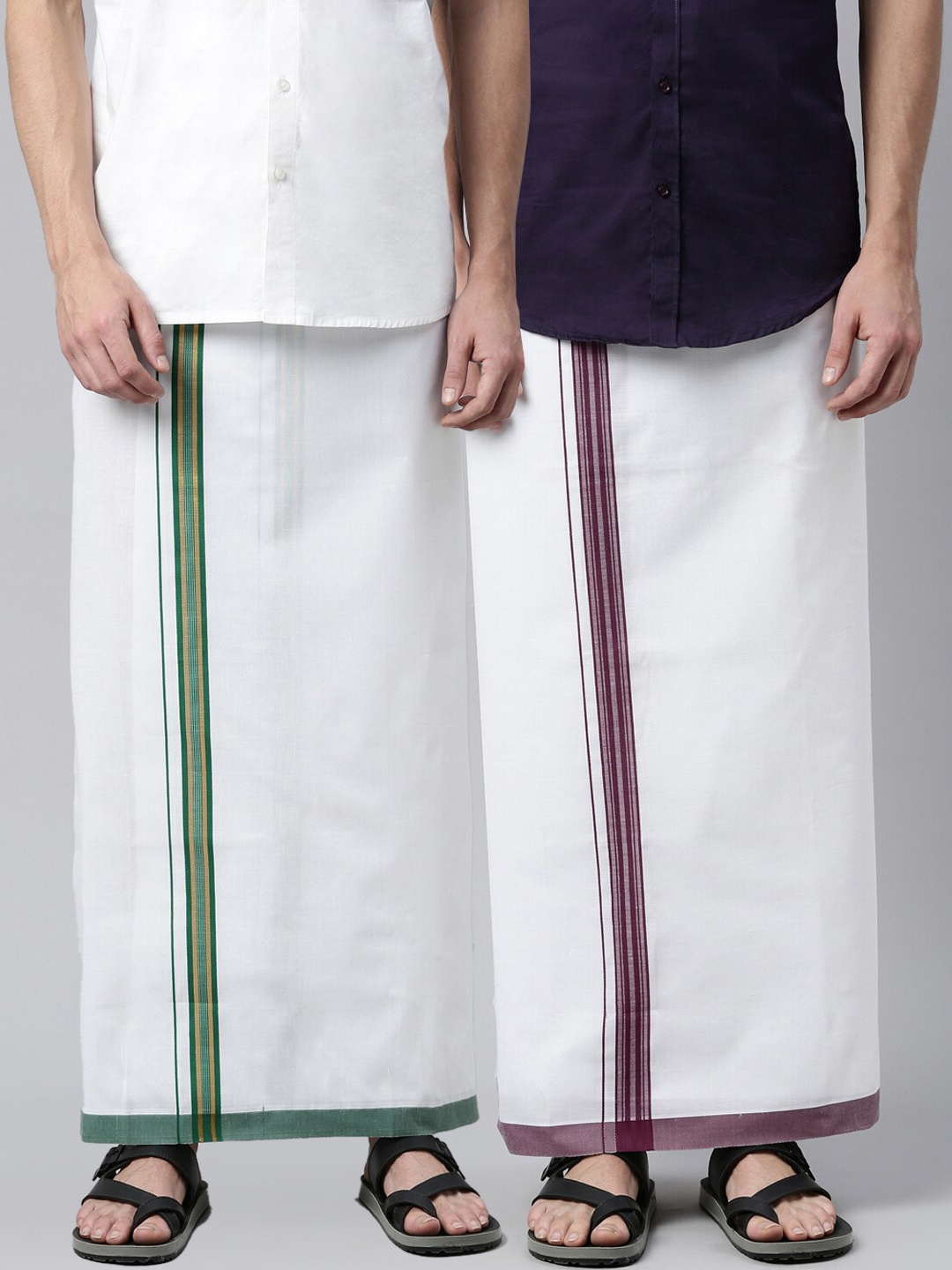 

WHITE HEART Men Pack Of 2 Solid Pure Cotton Dhotis
