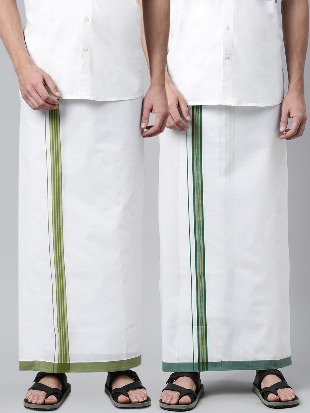 

WHITE HEART Men Pack Of 2 White Solid Pure Cotton Lungi