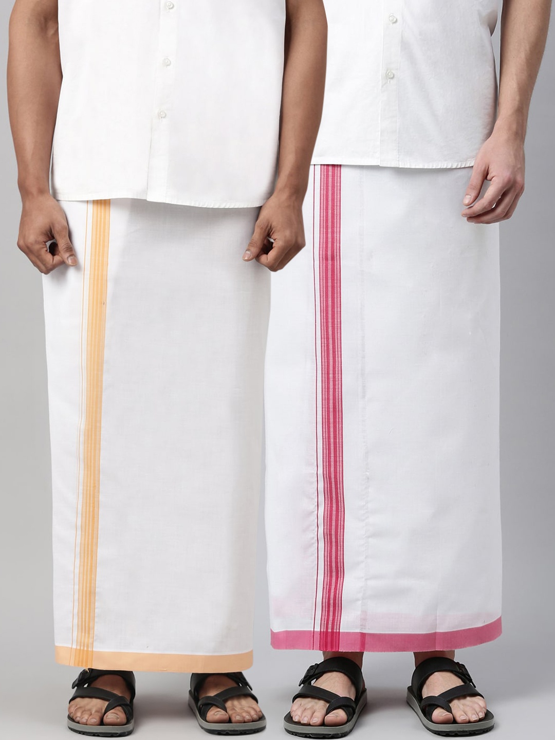 

WHITE HEART Men Pack of 2 White Solid Pure Cotton Dhotis, Pink