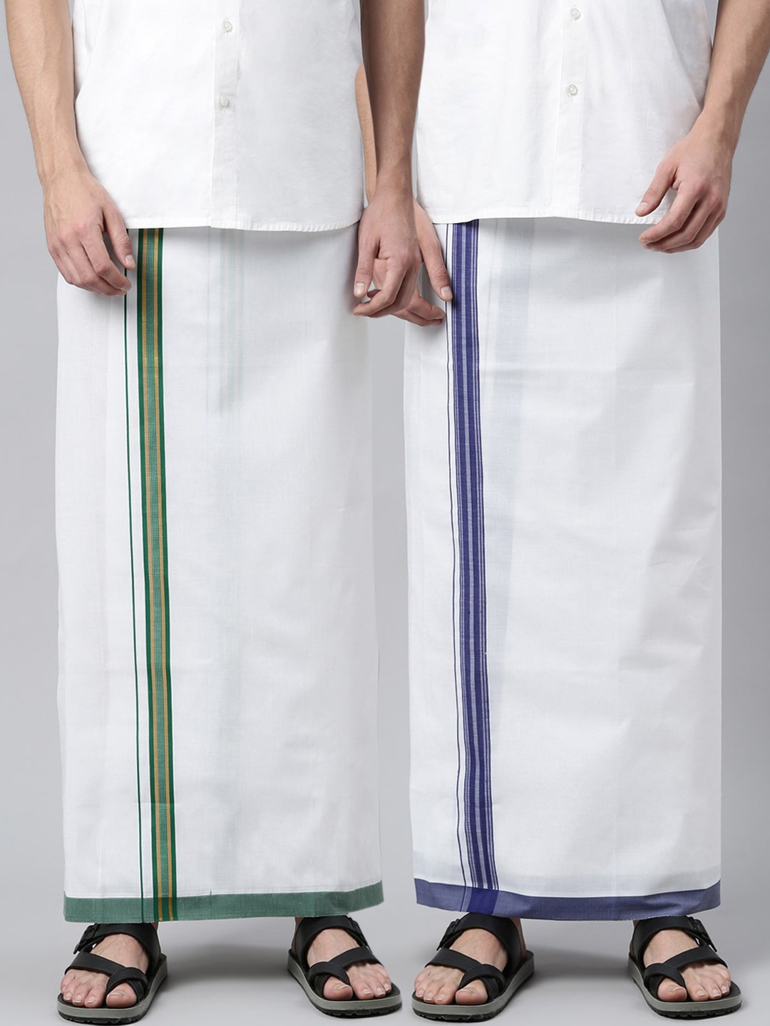 

WHITE HEART Men Pack Of 2 White Solid Pure Cotton Dhotis
