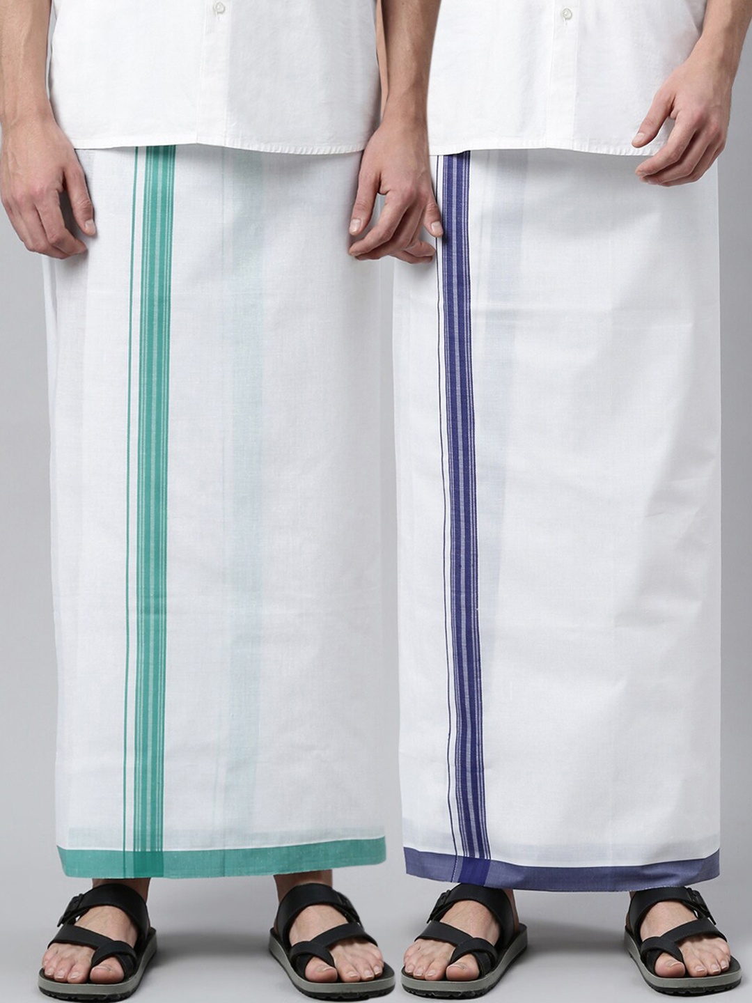 

WHITE HEART Men Pack of 2 White Solid Readymade Cotton Dhoti