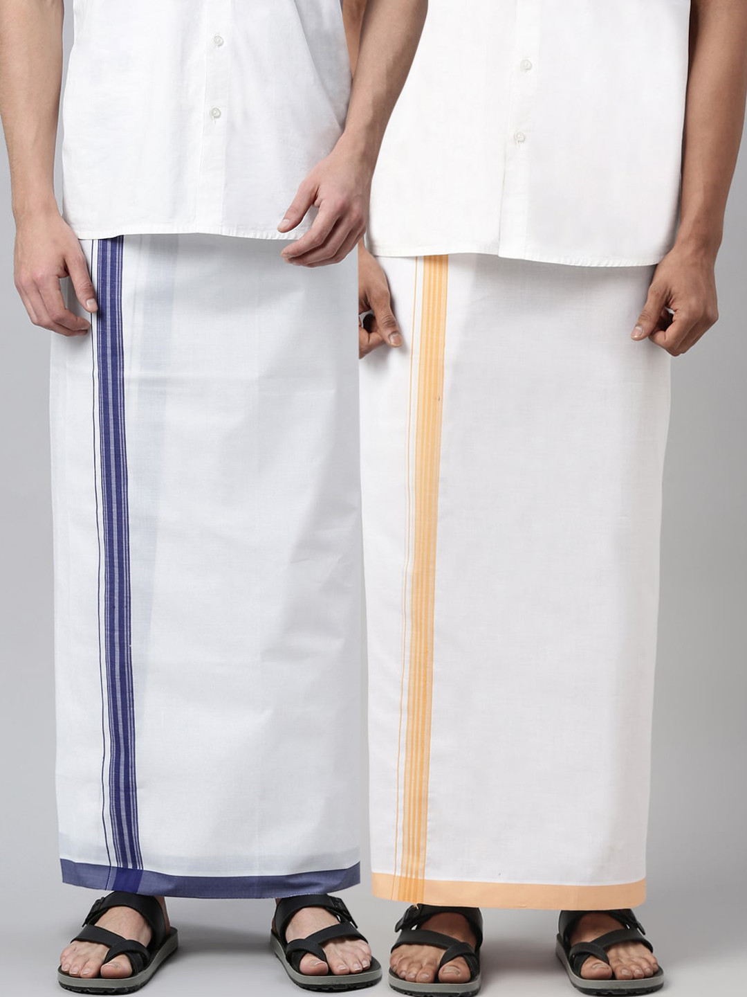 

WHITE HEART Men Pack Of 2 Solid Pure Cotton Dhotis, Blue