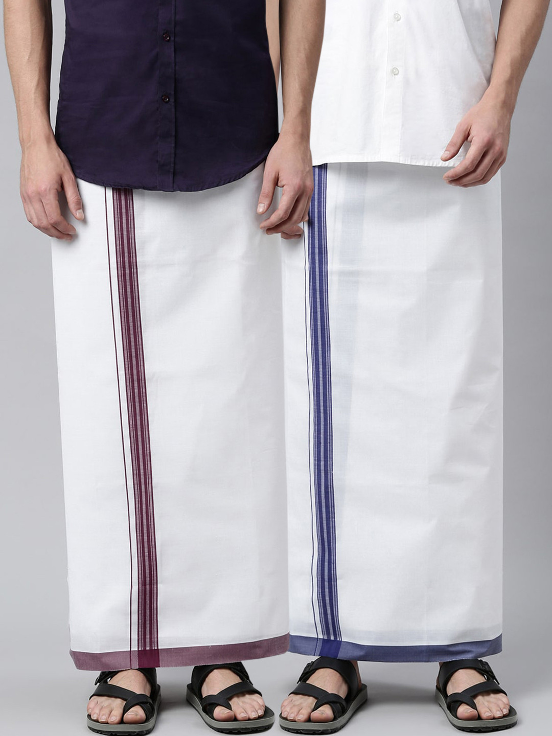 

WHITE HEART Men Pack Of 2 Solid Pure Cotton Dhotis