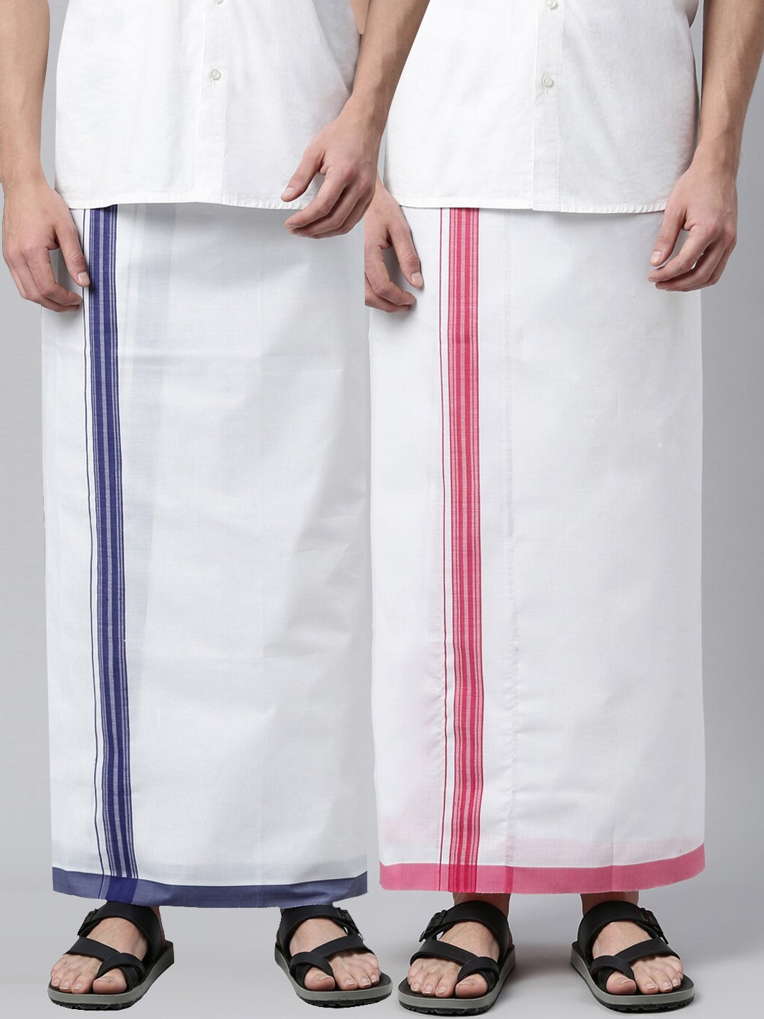 

WHITE HEART Pack Of 2 Men Blue & Red White Solid Pure Cotton Dhoti