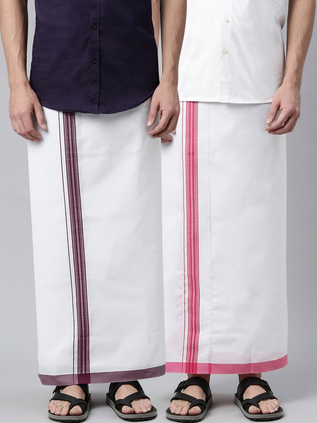 

WHITE HEART Men Pack Of 2 Burgundy & Pink Solid Pure Cotton Dhotis