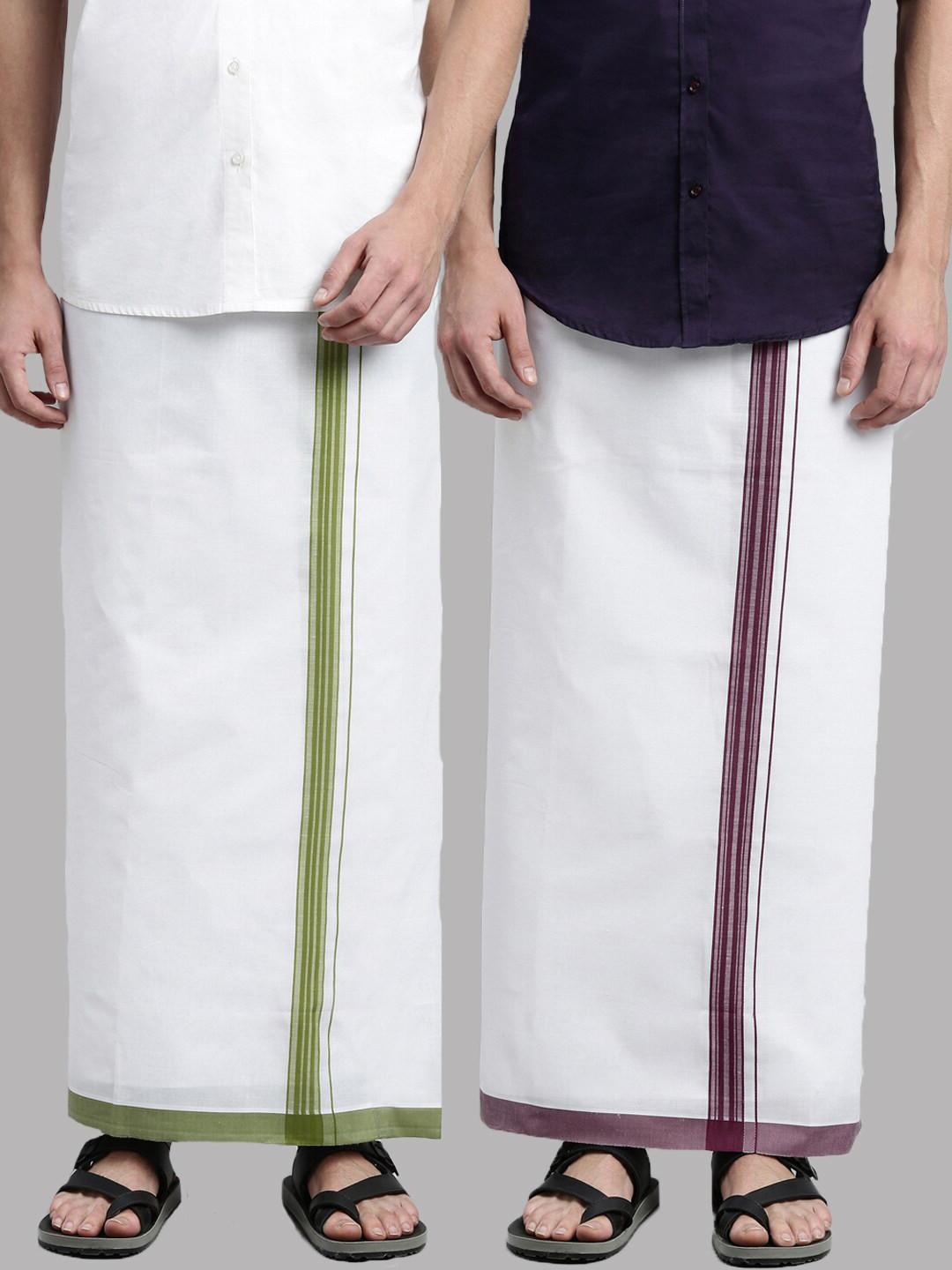 

WHITE HEART Men Pack of 2 White Solid Burgundy & Light green Cotton Dhotis