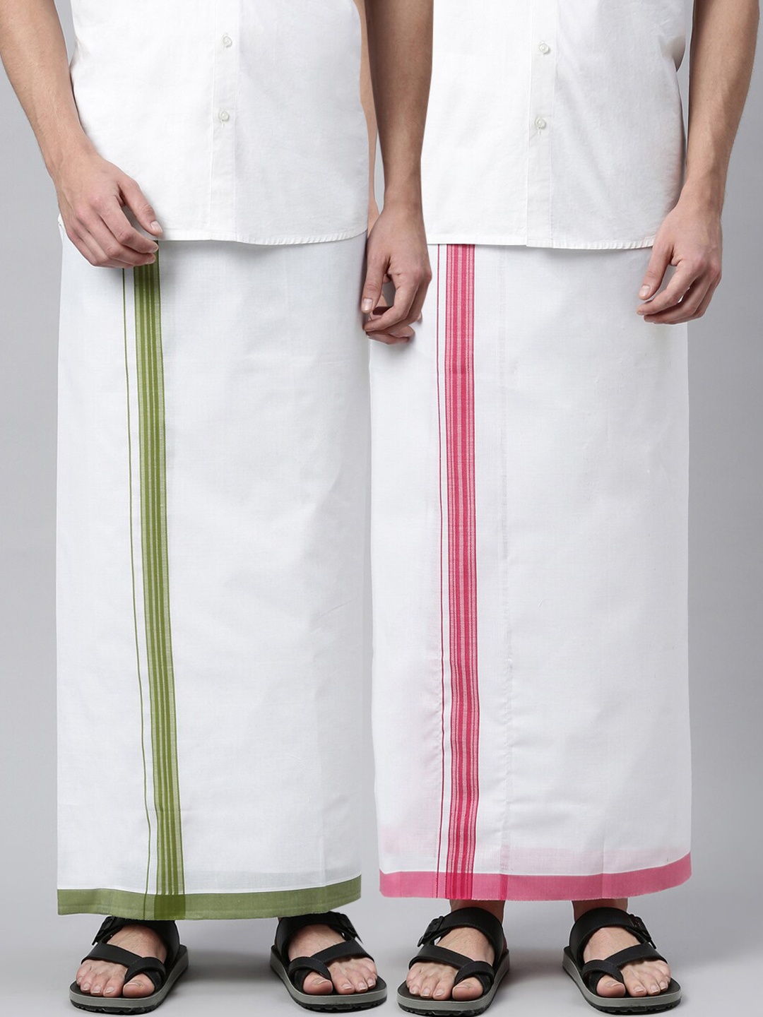 

WHITE HEART Men Pack Of 2 White Solid Pure Cotton Dhotis