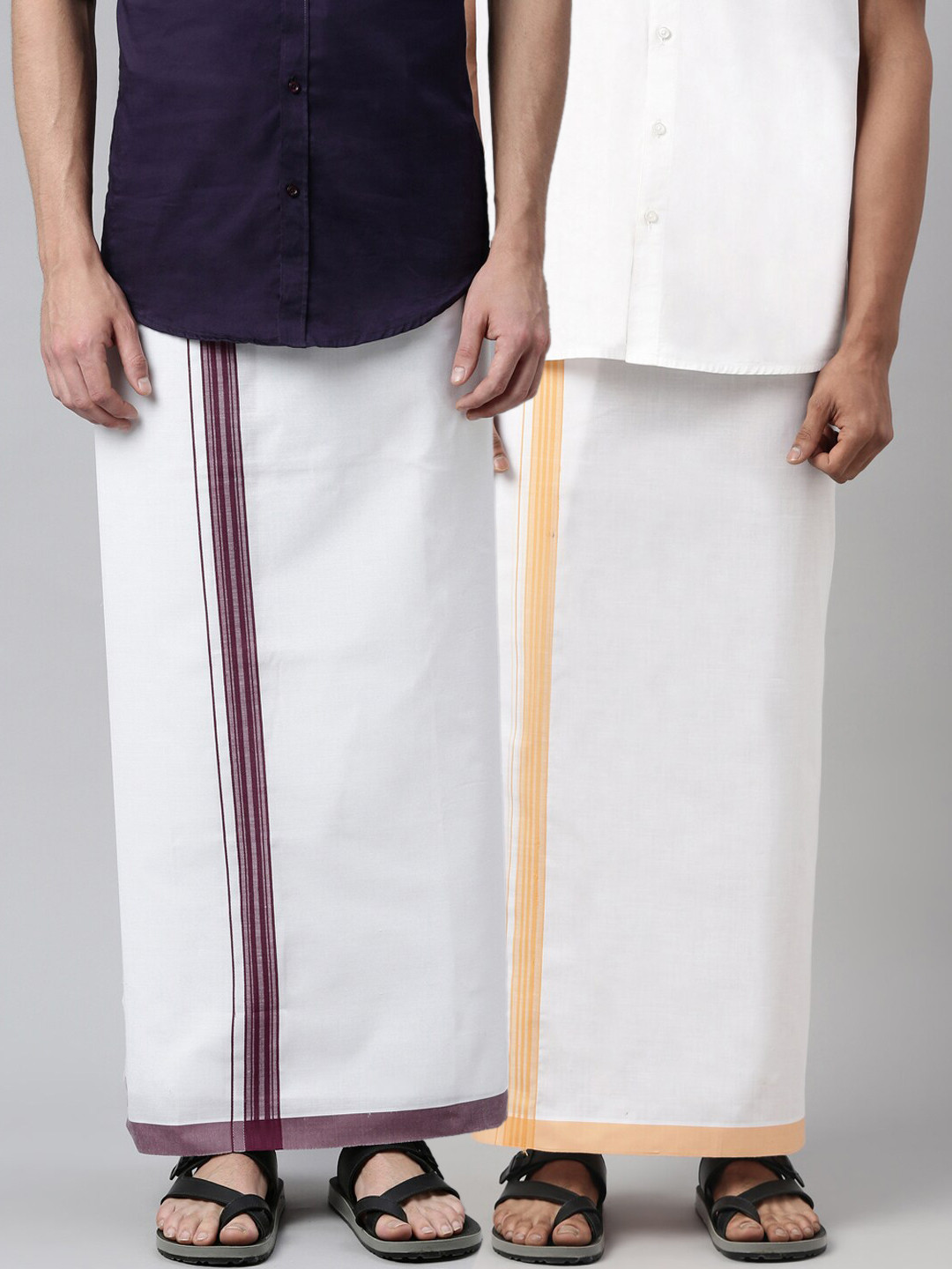 

WHITE HEART Men Pack Of 2 Solid Pure Cotton Dhotis