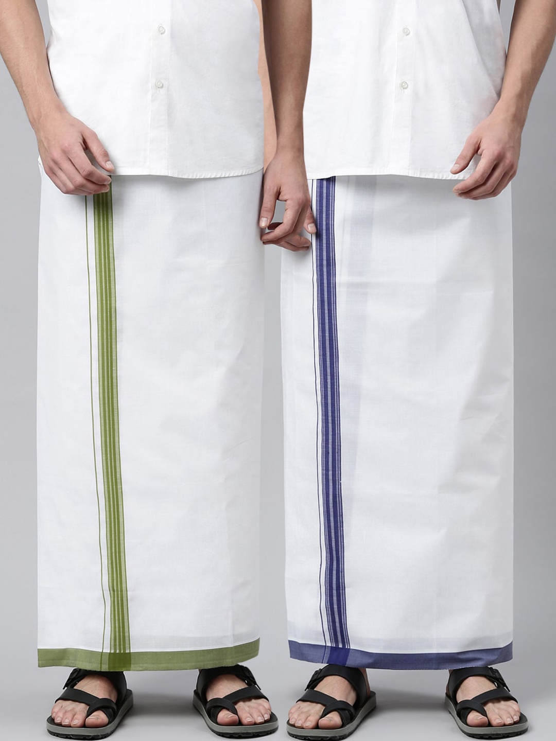 

WHITE HEART Pack of 2 White Solid Cotton Dhoti