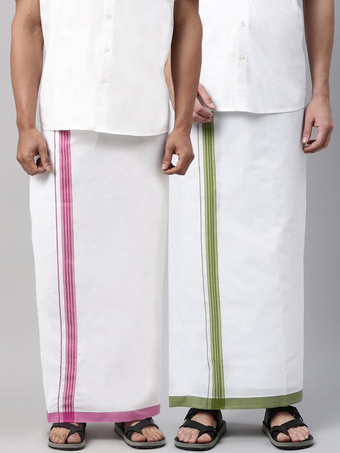 

WHITE HEART Men Pack of 2 White Solid Readymade Pure Cotton Dhotis