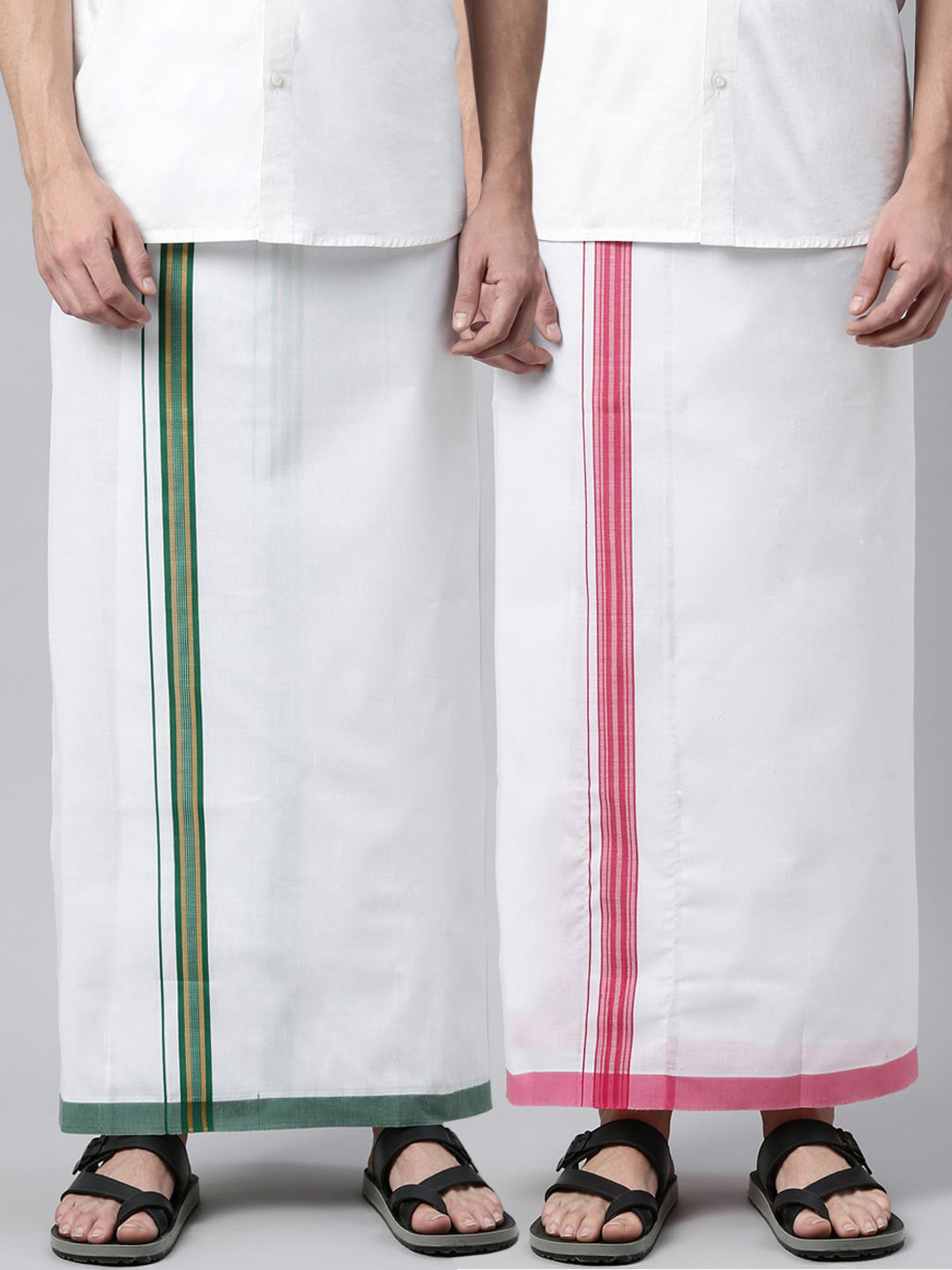 

WHITE HEART Men Pack Of 2 Solid Pure Cotton Dhotis