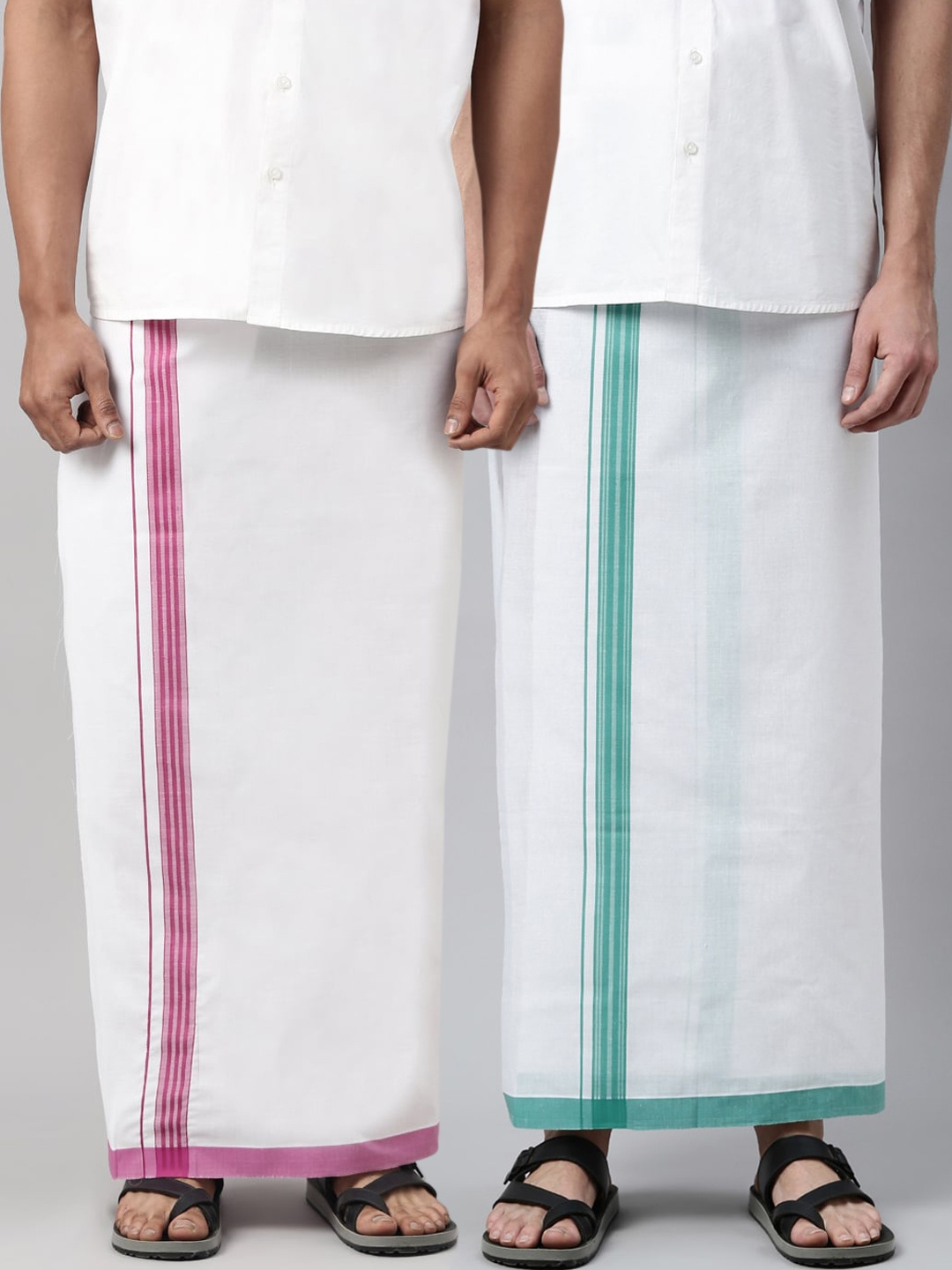 

WHITE HEART Men Pack Of 2 White Solid Pure Cotton Dhothi