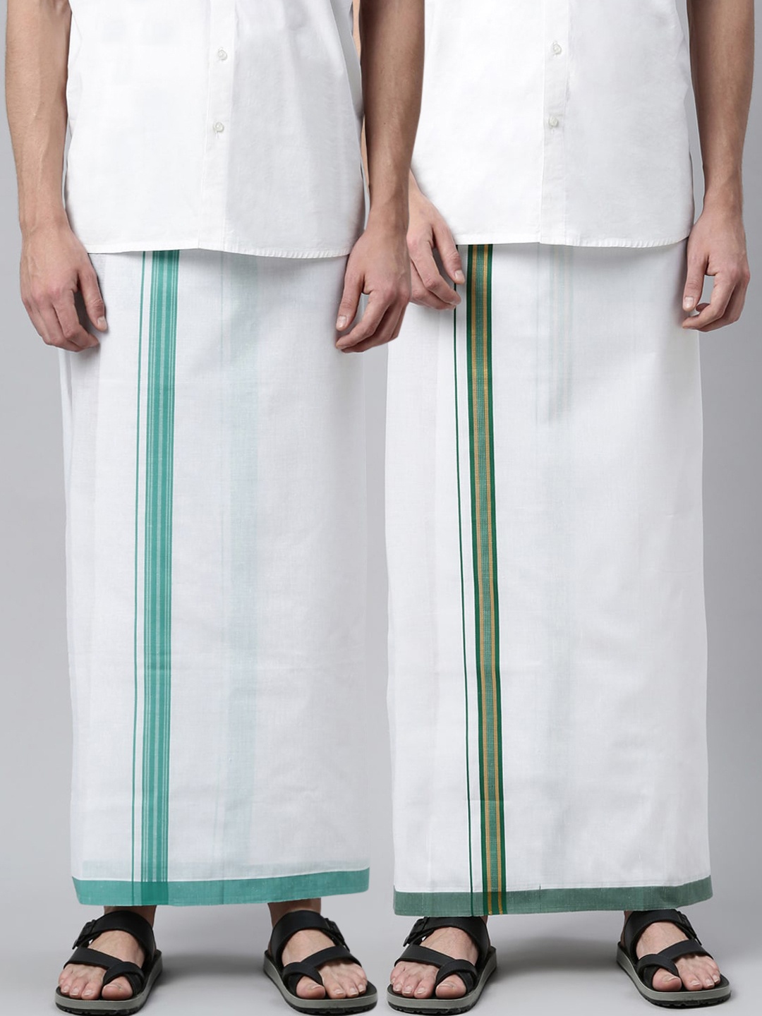 

WHITE HEART Men Pack Of 2 White Solid Pure Cotton Dhoti