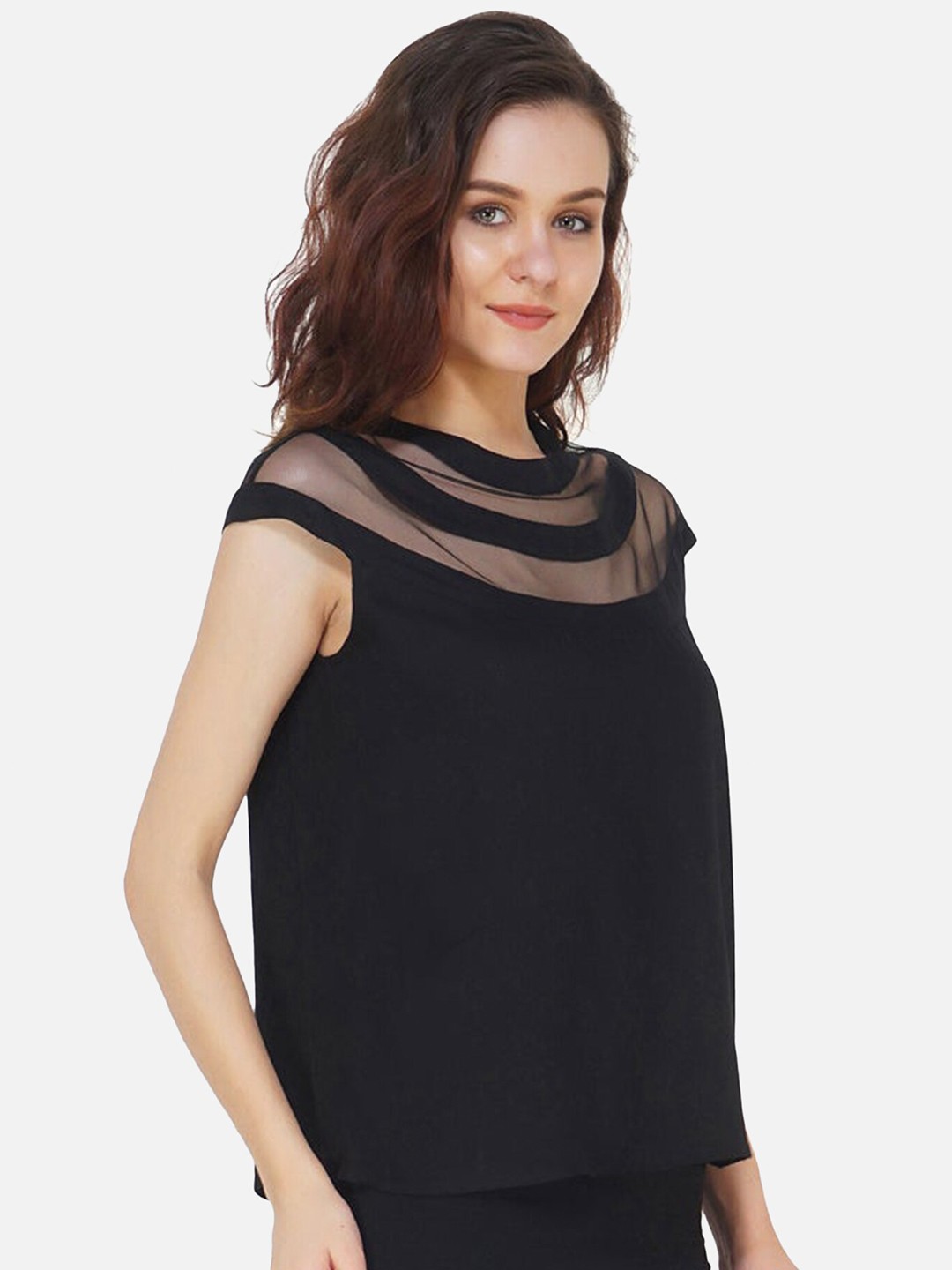 

ATTIC SALT Black Extended Sleeves Georgette Top