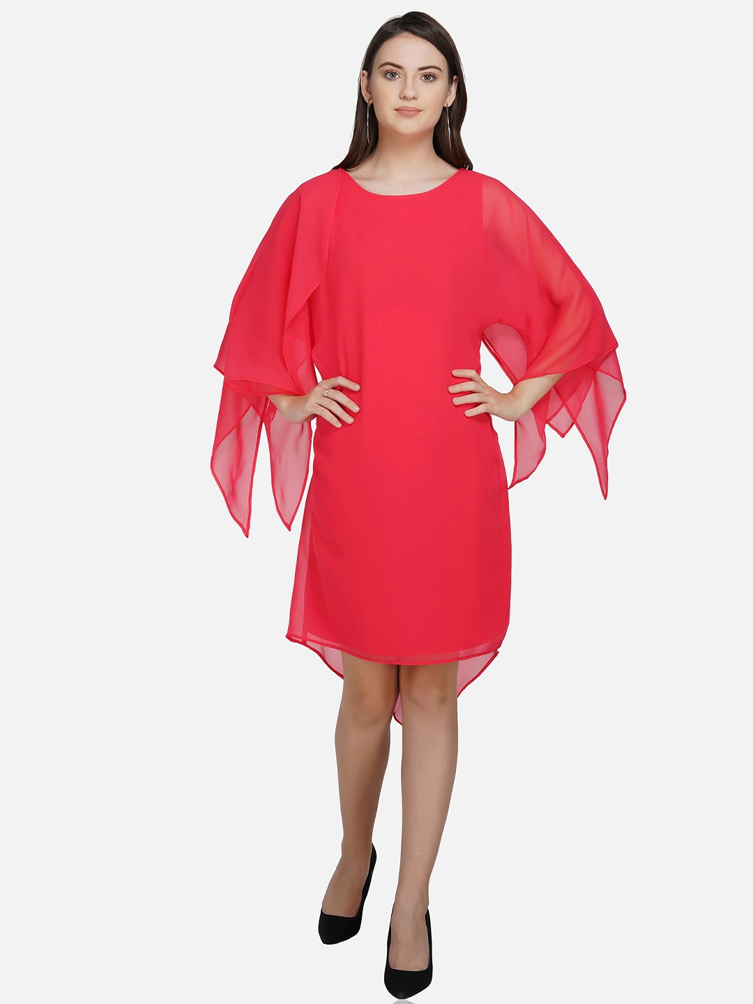 

ATTIC SALT Red & paradise pink Georgette A-Line Dress
