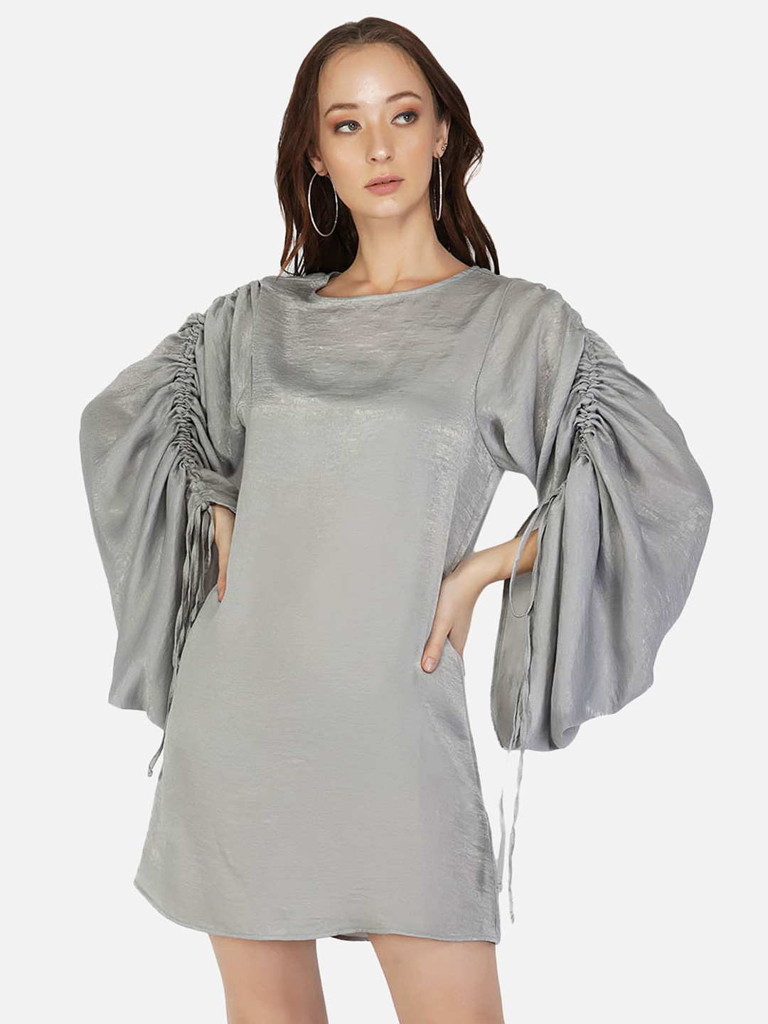 

ATTIC SALT Women Grey Satin A-Line Dress