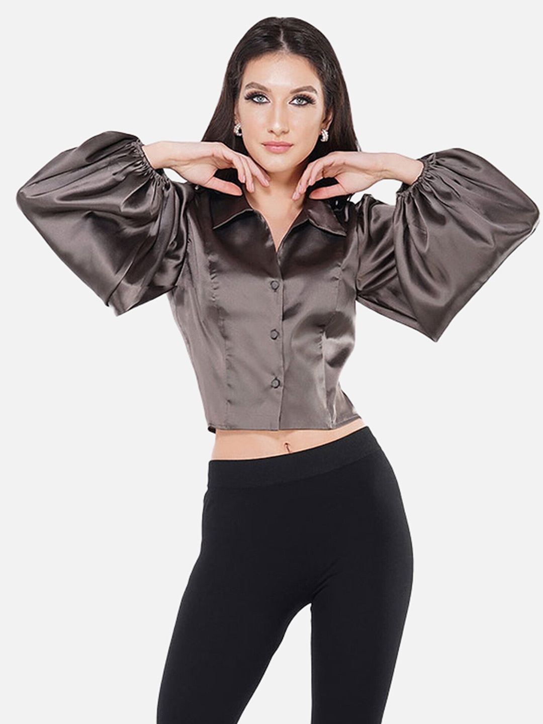 

ATTIC SALT Woman Grey Satin Crop Top