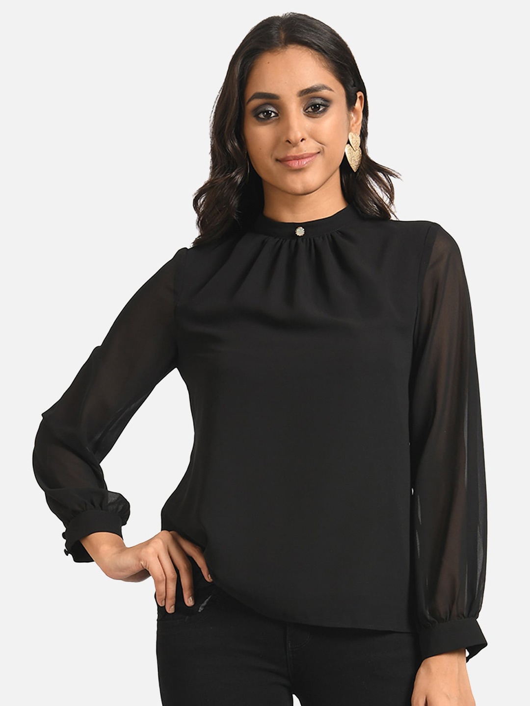 

ATTIC SALT Black Monochrome Georgette Top