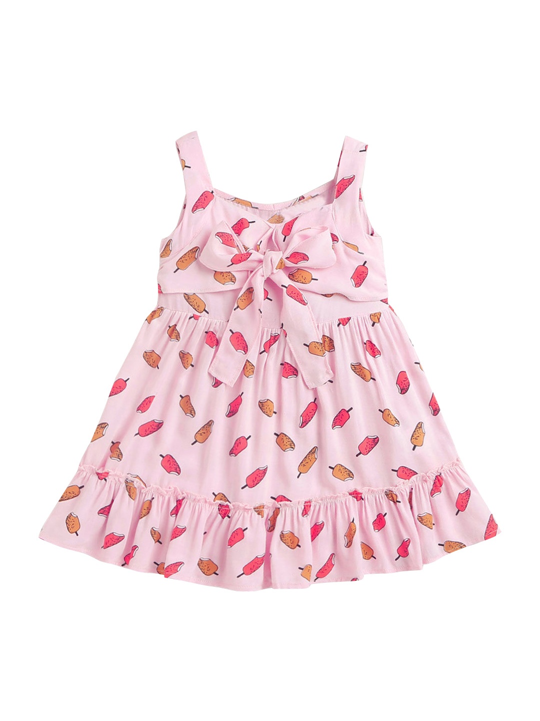 

Hopscotch Girls Pink Printed Cotton A-Line Dress