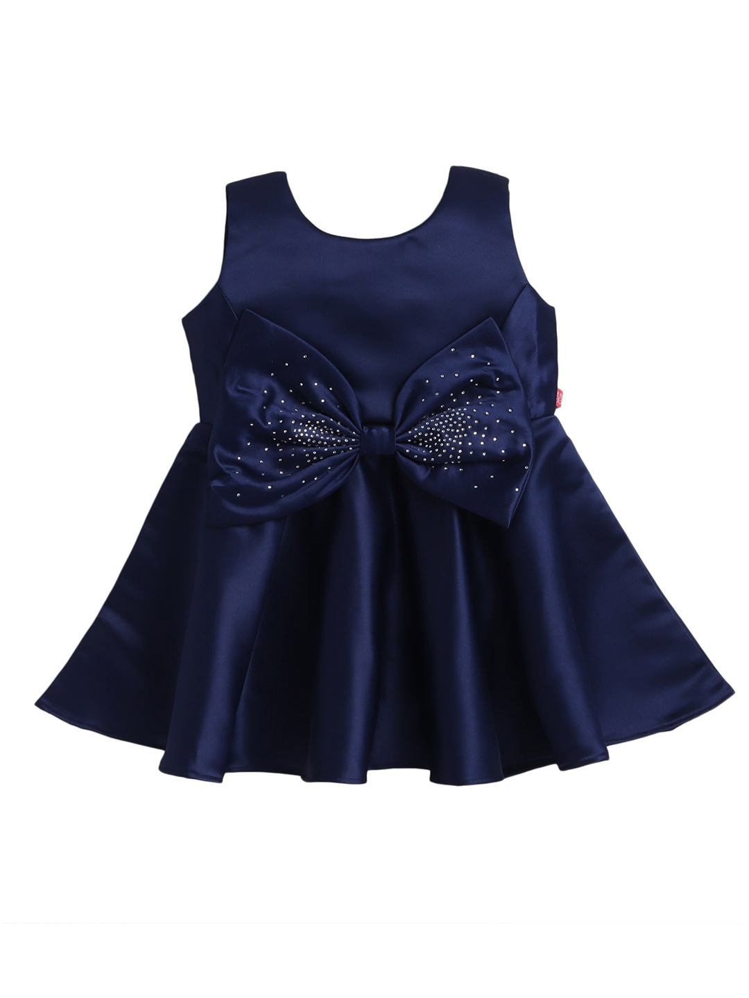 

Hopscotch Girls Navy Blue Solid Applique Bow Pure Cotton Fit & Flare Party Dress