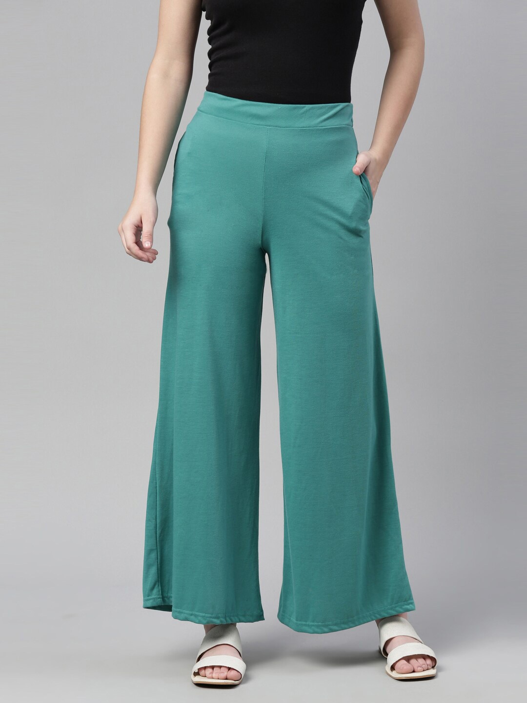 

Souchii Women Turquoise Blue Knitted Palazzos