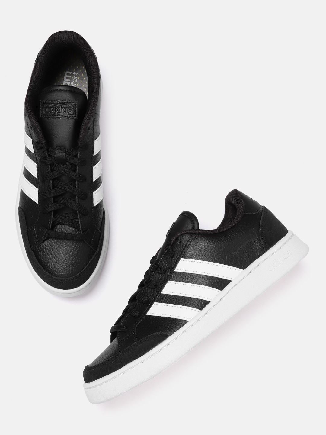 

ADIDAS Men Black & White Solid Leather Cloudfoam Grand Court SE Tennis Sneakers
