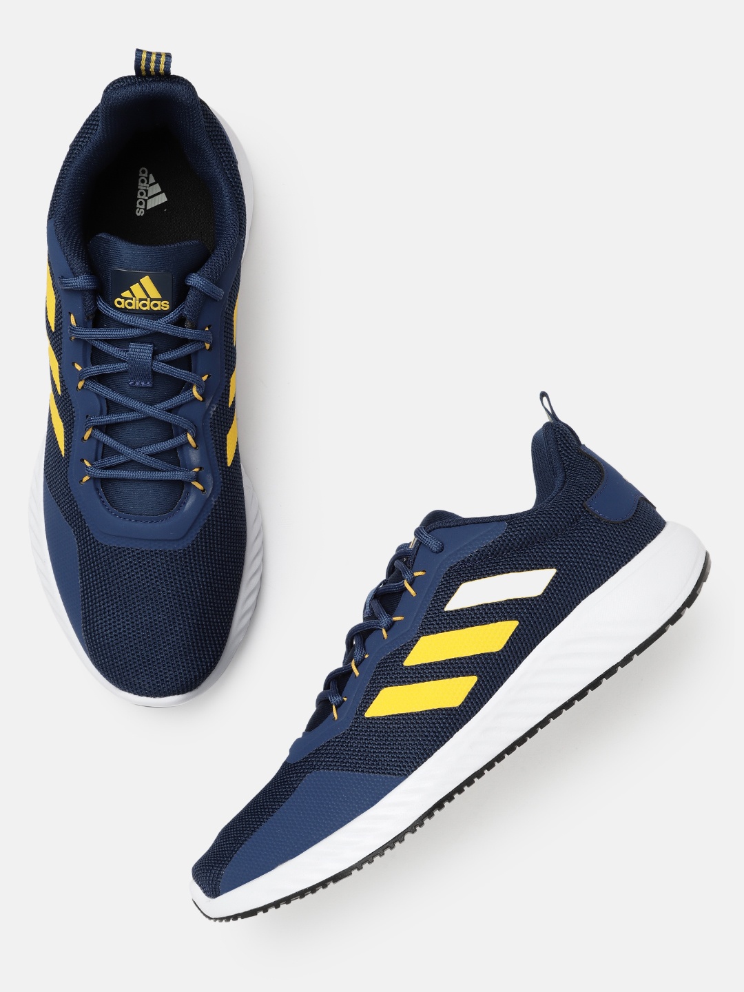 

ADIDAS Men Navy Blue & Mustard Yellow Woven Design Quickflow Running Shoes