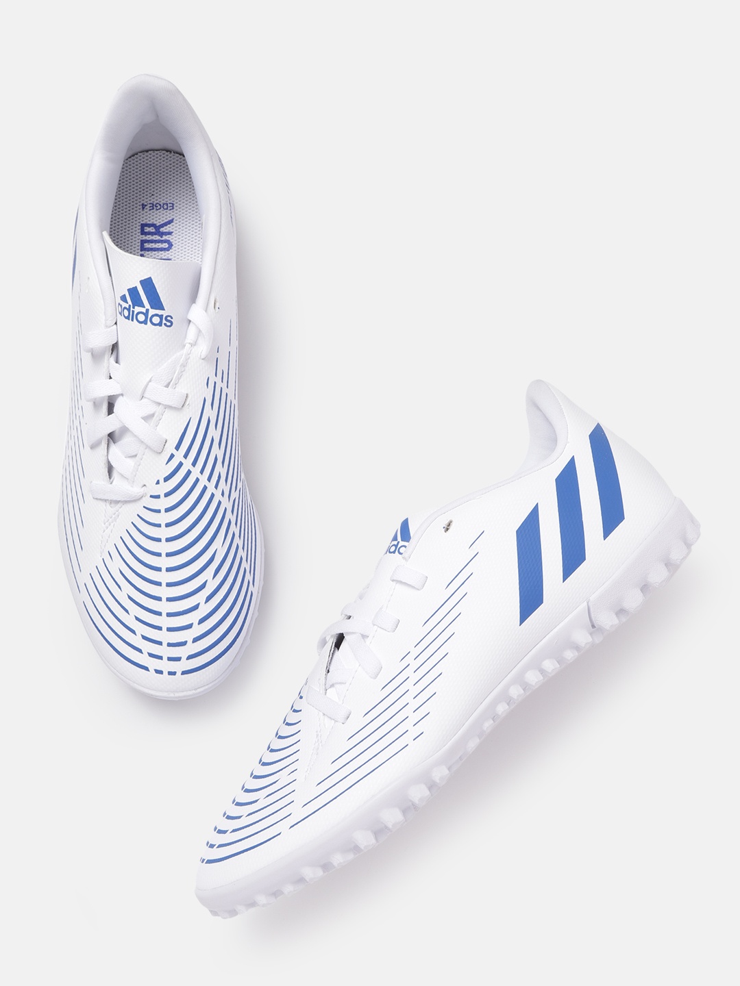 

ADIDAS Men White & Blue Predator Edge.4 Turf Sustainable Football Shoes