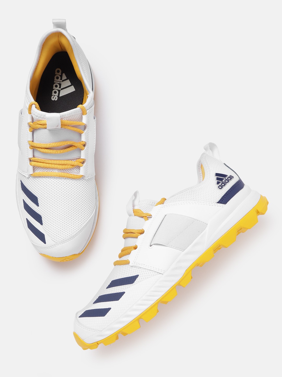 

ADIDAS Men White & Yellow Woven Design Cricup 21 Cricket Shoes
