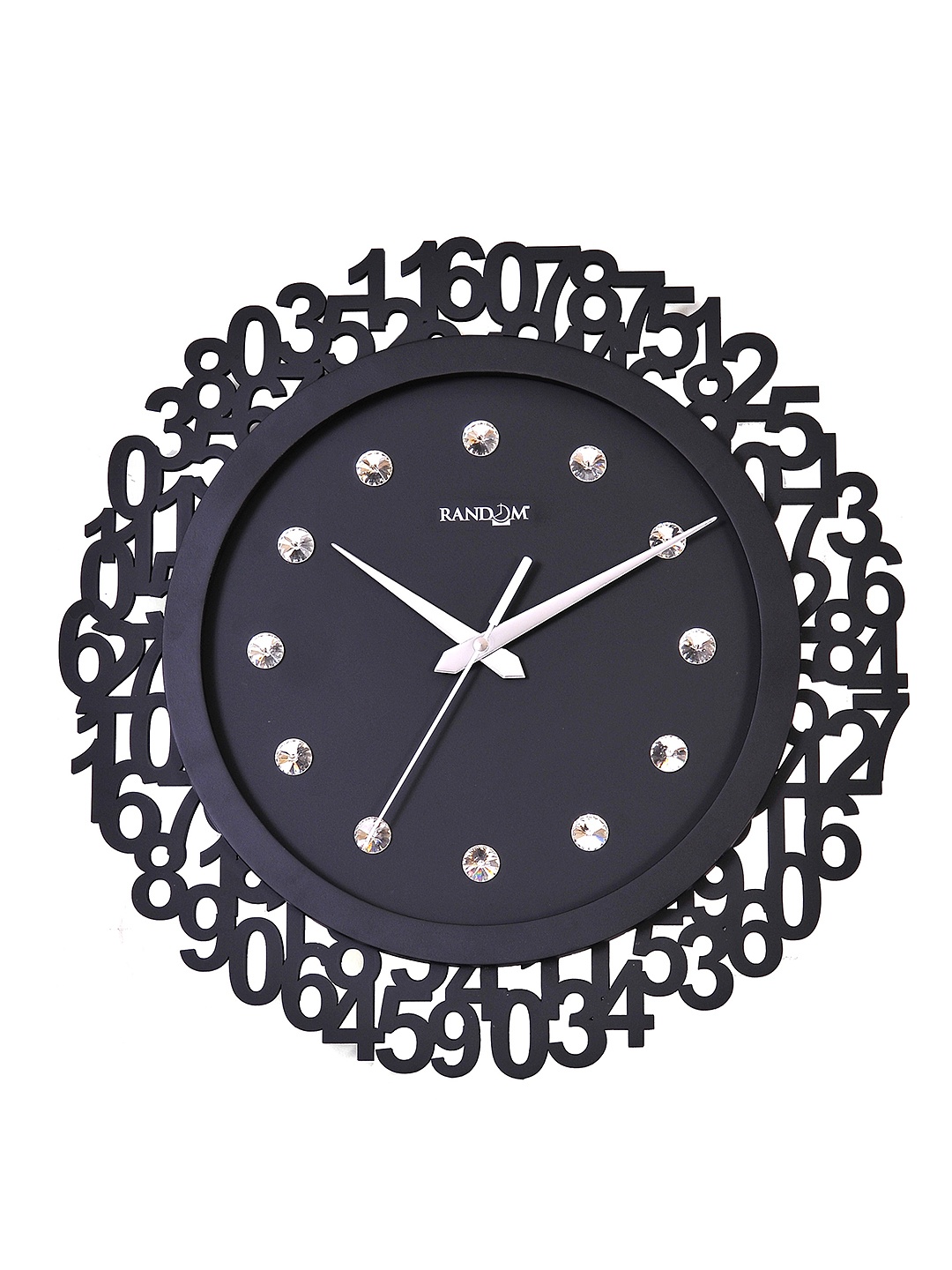 

RANDOM Black Dial Stone-Studded Wooden 38.1 cm Analogue Wall Clock