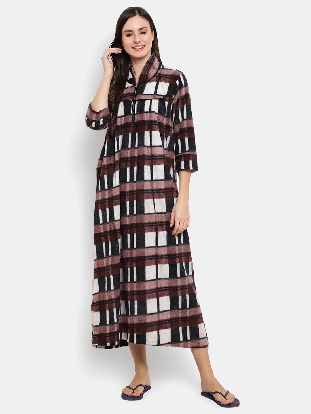 

CIERGE Brown Printed Wool Blend Maxi Nightdress