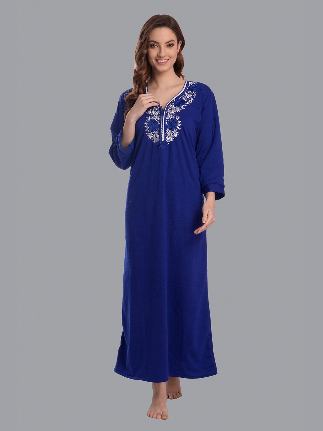 

CIERGE Blue Embroidered Maxi Nightdress