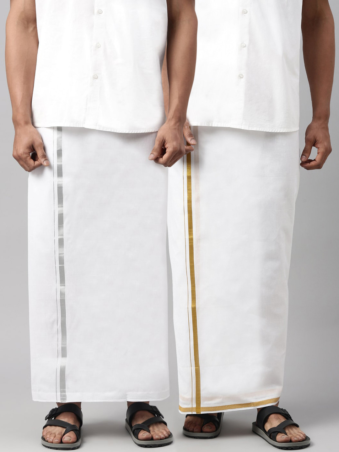 

WHITE HEART Men Pack Of 2 White Solid Pure Cotton Dhotis