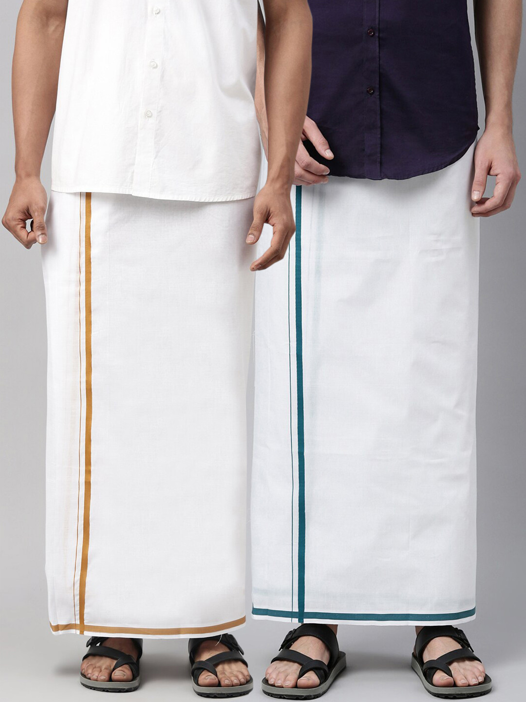 

WHITE HEART Men Pack Of 2 White Solid Pure Cotton Dhoti
