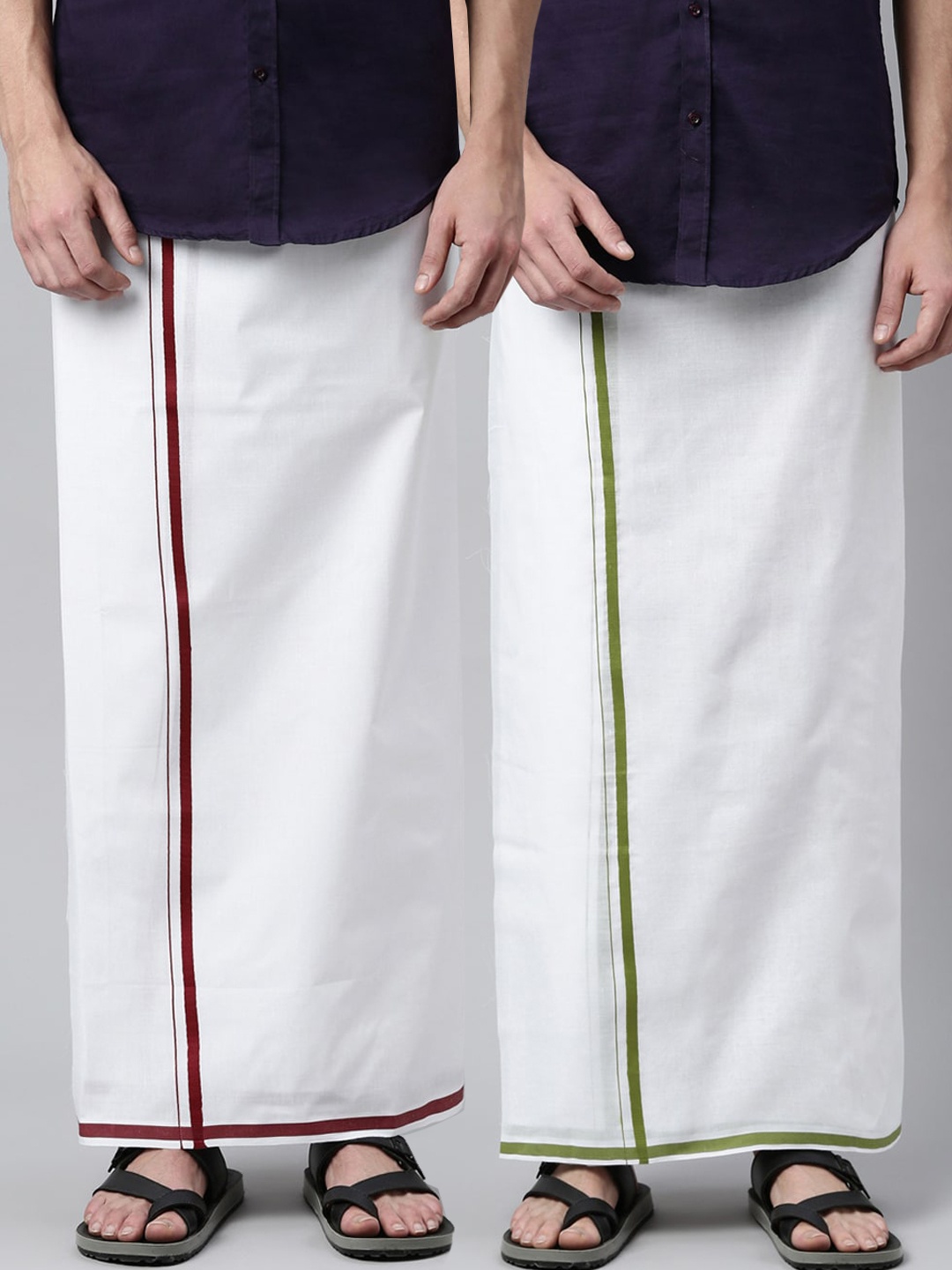 

WHITE HEART Men Pack Of 2 White Solid Pure Cotton Dhotis